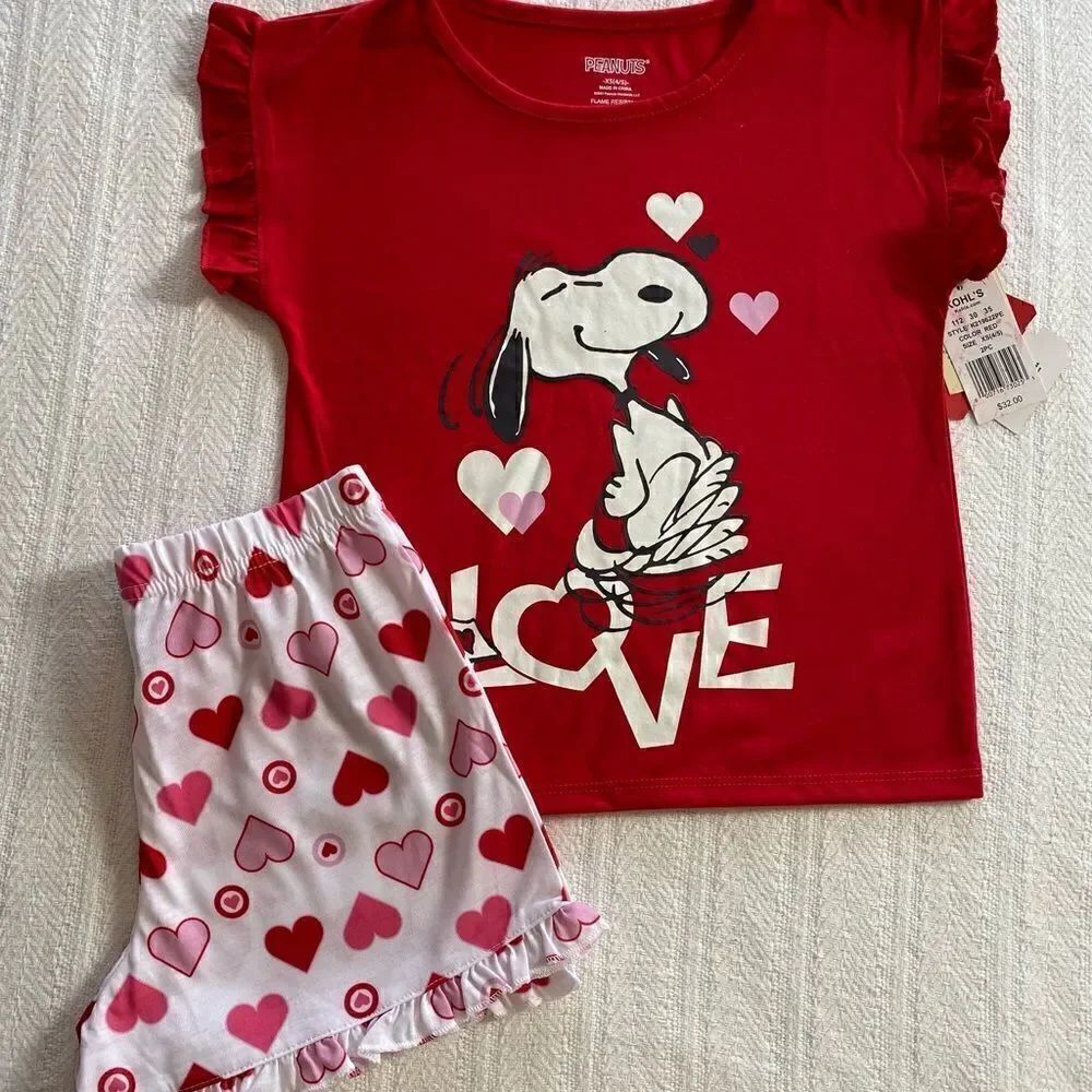 SNOOPY Girl's XS (4/5) Love 2 Pc Pajama Set